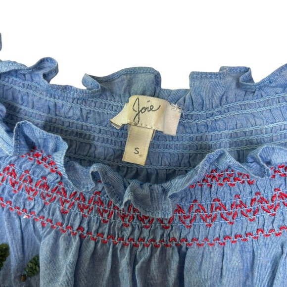 Joie Red and Blue Embellished Puff Sleeve Blouse - Picture 4 of 7